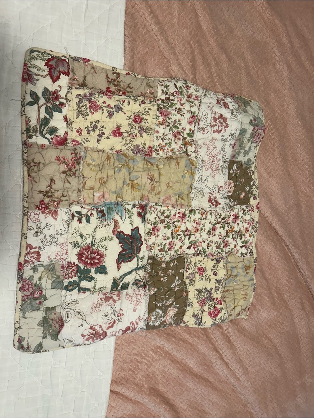 Pottery Barn 25x25 Floral Patchwork Throw Pillow Cover - Cream, Pink & Green